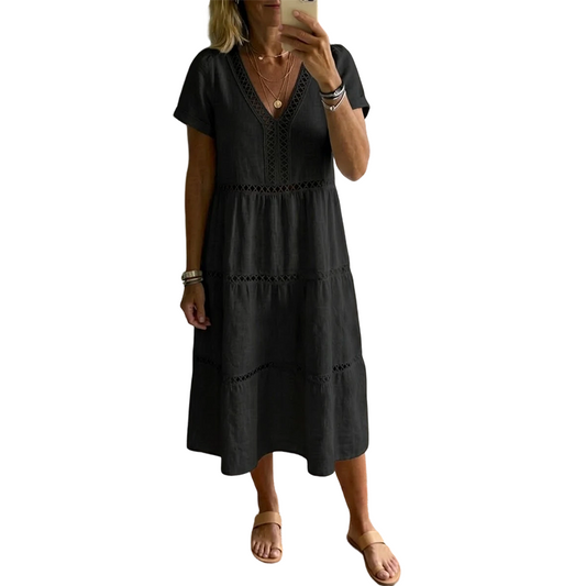 Women's Elegant V-Neck Lace Insert Dress
