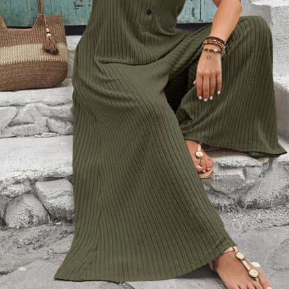 Sleeveless Ribbed Wide-Leg Jumpsuit with Pockets