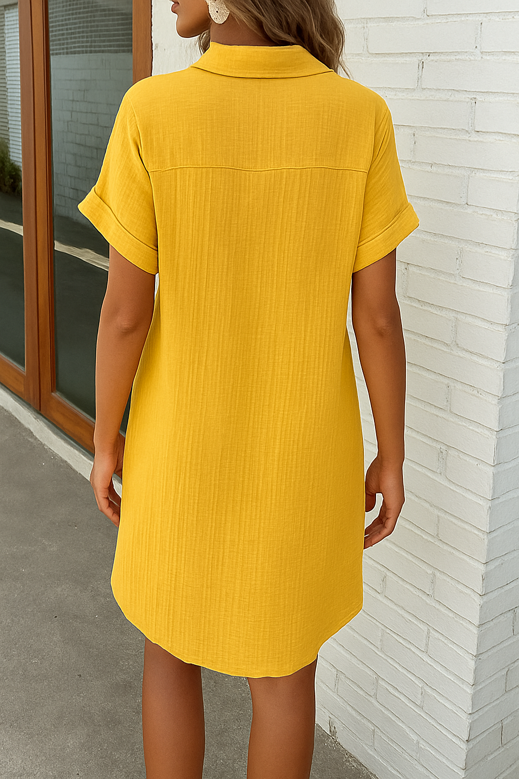 Women's Button Down Polo Style Shirt Dress With Pockets
